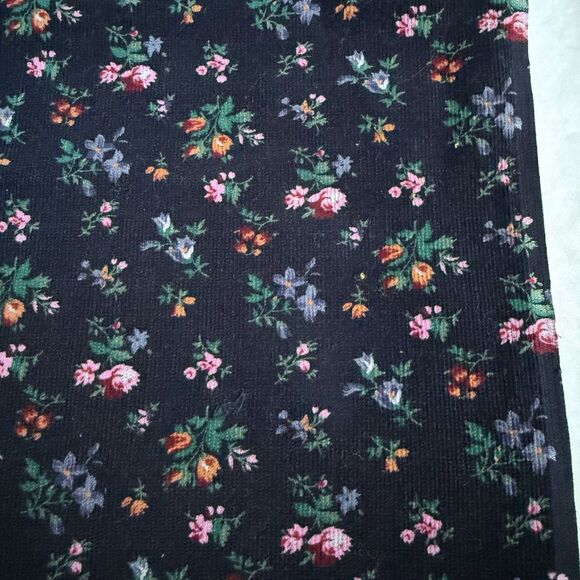 Vtg Pinwale Cotton Corduroy Pink Orange Blue Floral on Navy Blue Fabric 2 1/4yd - Picture 2 of 5